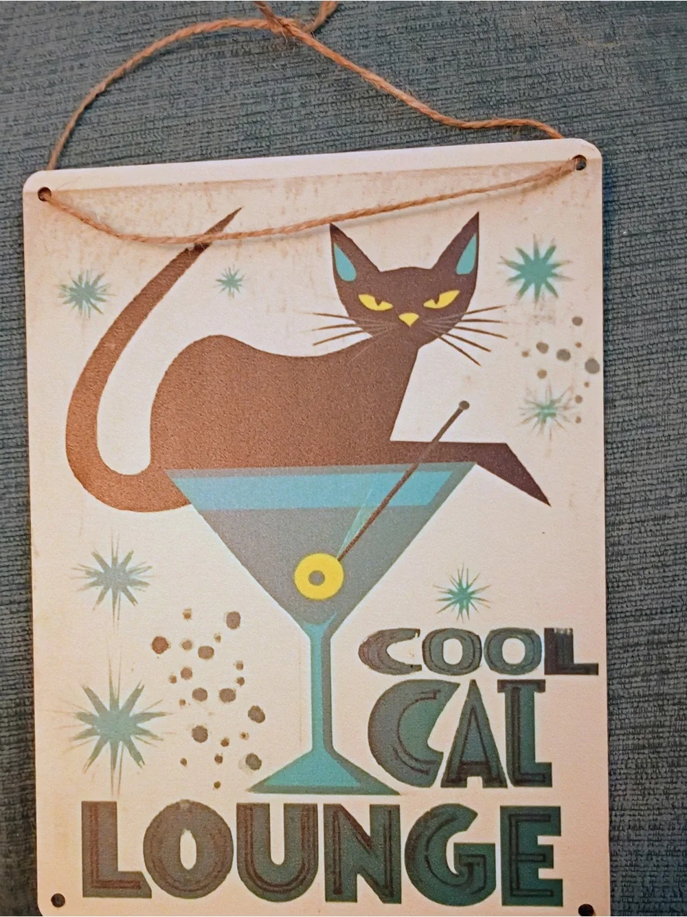 Cool Cat Lounge wooden Wall Sign - Teal and Brown Home Decor